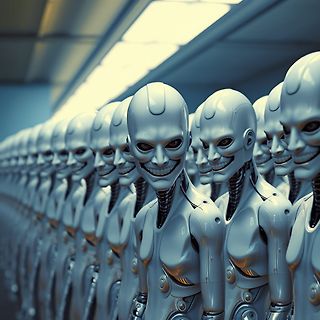 KI-generierte Illustration von Roboter-Köpfen