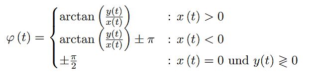 Mathematische Formel für den Winkel $\varphi(t)$