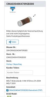 Produktdetails eines Vishay MELF-Widerstands