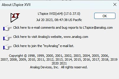 About LTspice XVII Dialogfenster