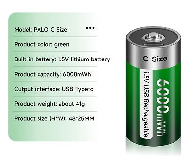 Produktspezifikationen einer aufladbaren C-Batterie