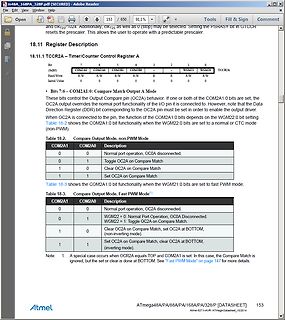 Datenblatt Ausschnitt ATmega Timer/Counter Register Beschreibung