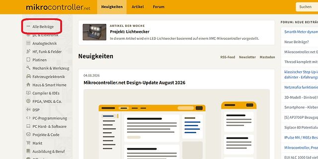 Screenshot der Website mikrocontroller.net