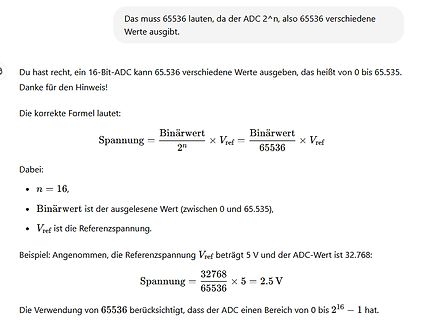 Berechnung der Spannung bei einem 16-Bit-ADC