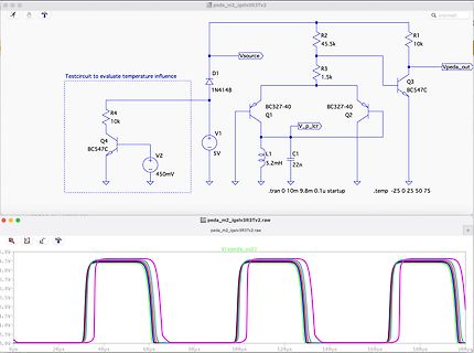Schaltplan und Simulationsergebnis einer Transistorschaltung