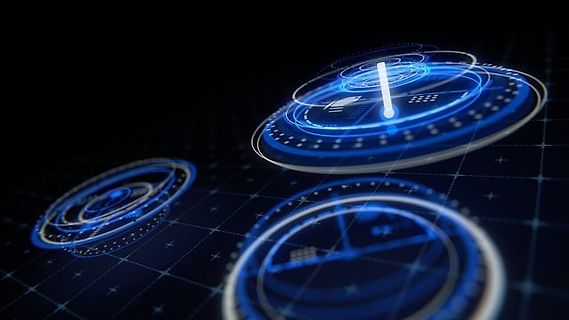 Abstrakte digitale Grafiken von kreisförmigen HUD-Elementen
