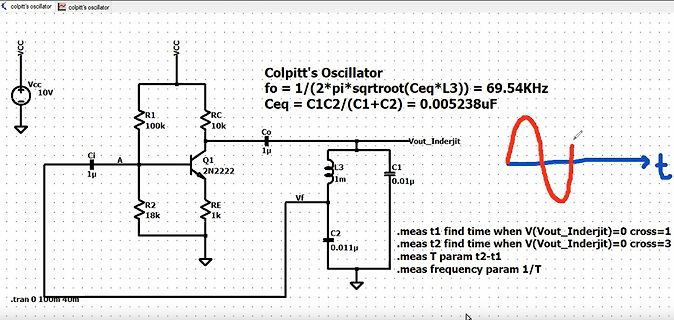 Schaltplan und Berechnungen eines Colpitt's Oszillators