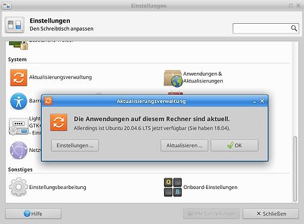 Screenshot der Ubuntu Aktualisierungsverwaltung