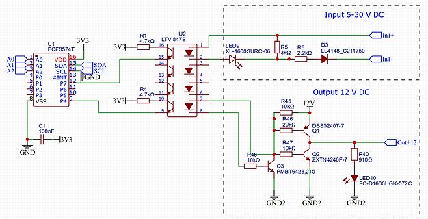 Schaltplan eines Spannungsreglers mit I2C-Kommunikation