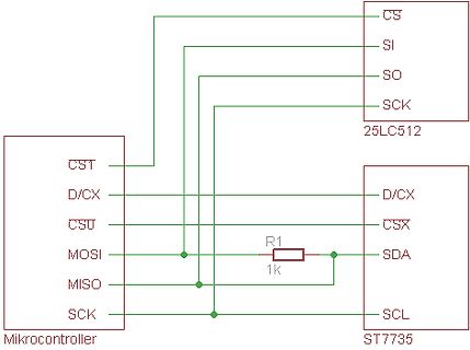 Schaltplan Mikrocontroller mit 25LC512 und ST7735