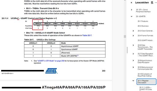 Ausschnitt eines ATmega Datenblatts zum USART Register