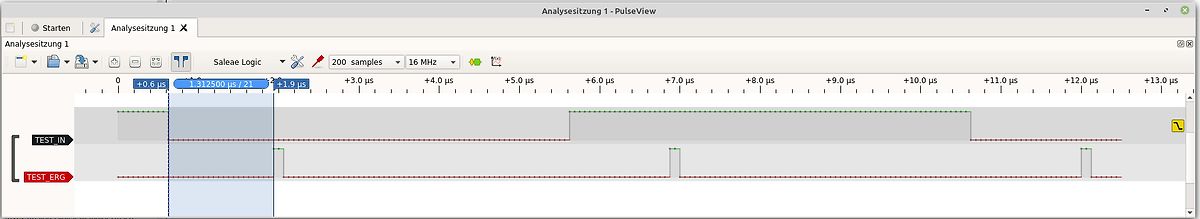 Screenshot einer Logikanalysator-Software mit Signalverläufen