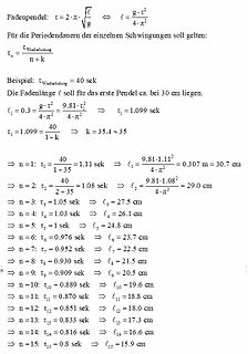Mathematische Herleitung der Pendellänge und Periodendauer