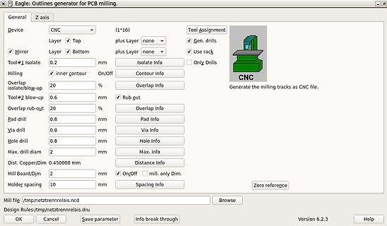 Eagle Outlines generator für PCB milling Einstellungen