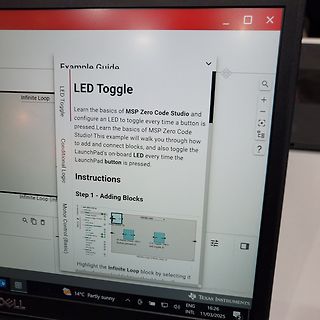 Foto eines Computerbildschirms mit MSP Zero Code Studio Anleitung