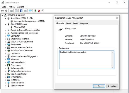 Windows Geräte-Manager Eigenschaften von ATmega32U4