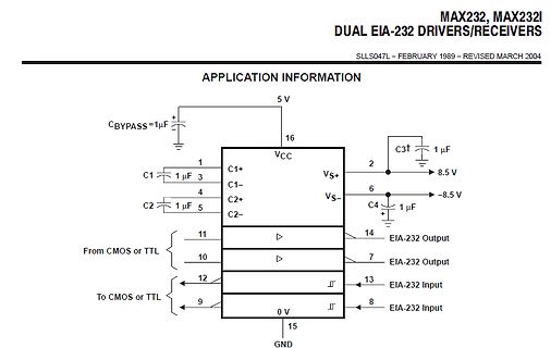 Schaltplan eines MAX232 Dual EIA-232 Treibers/Empfängers