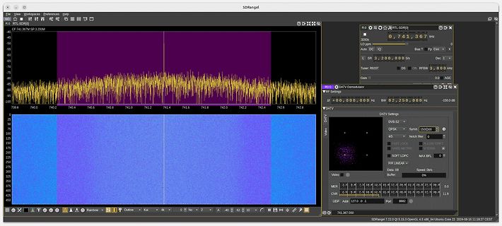 SDRangel Software mit Spektrum- und Wasserfalldiagramm