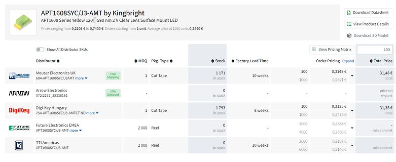 Preisvergleich für Kingbright APT1608SYC/J3-AMT LED