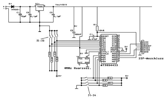 Schaltplan mit AT90S4433 Mikrocontroller