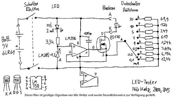 Schaltplan eines LED-Testers