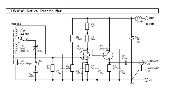 Schaltplan eines LW MW Active Preamplifiers