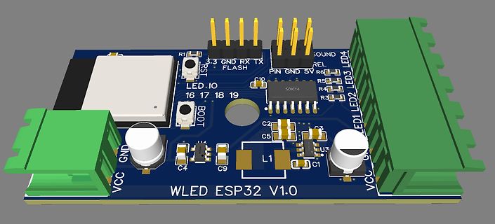 3D-CAD-Modell einer WLED ESP32 Leiterplatte