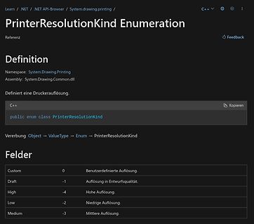 Dokumentation der PrinterResolutionKind Enumeration