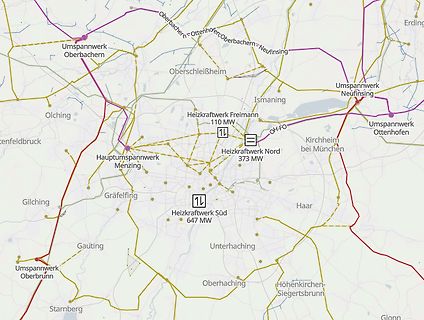 Karte des Stromnetzes um München