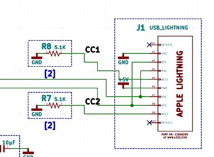 Schaltplan eines USB-Lightning-Anschlusses