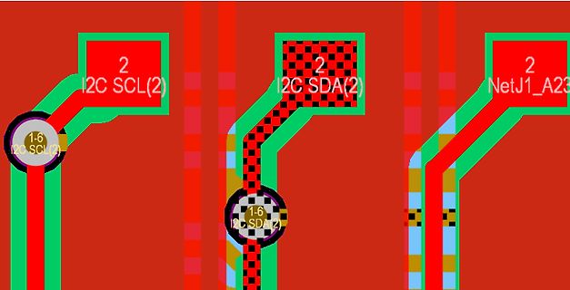 Ausschnitt eines PCB-Layouts mit I2C-Leitungen