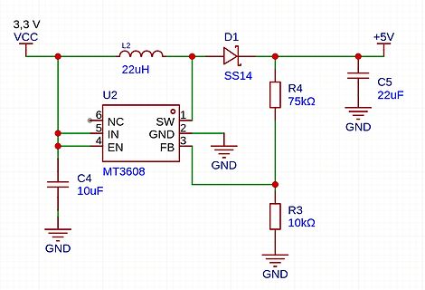 Schaltplan eines MT3608 Boost-Konverters