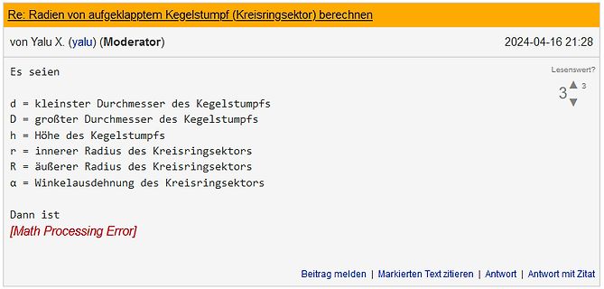 Forumbeitrag zur Berechnung von Radien eines Kegelstumpfs