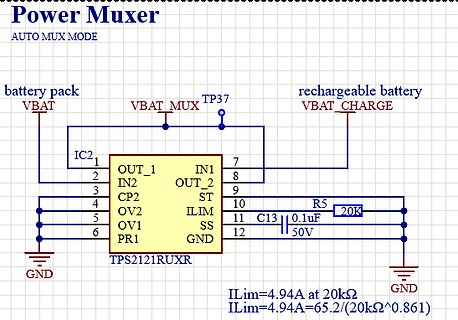 Schaltplan eines Power Muxers mit TPS2121