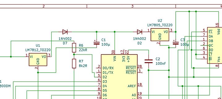 Schaltplan mit Spannungsreglern und Mikrocontroller