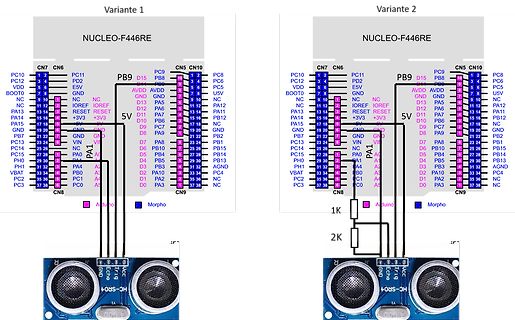 Pinbelegung NUCLEO-F446RE Variante 1 und 2 mit Anschluss