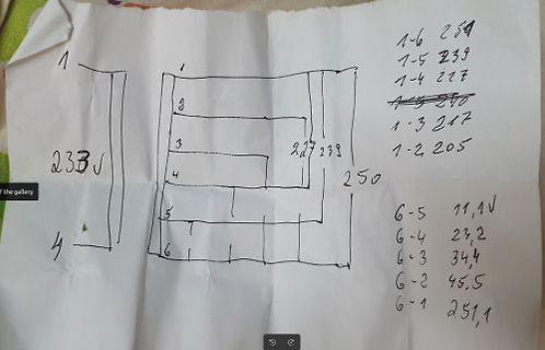 Handgezeichnete Skizze mit Messwerten