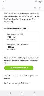 Preisinformation für Stromtarif