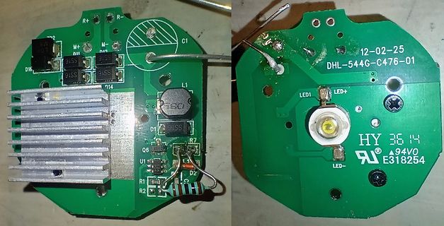 Vorder- und Rückseite einer LED-Leiterplatte mit Kühlkörper