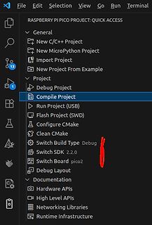 Menü eines Raspberry Pi Pico Projekts in einer IDE