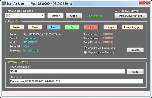 Software zur Datenübertragung eines Rigol Oszilloskops