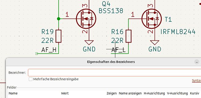 Schaltplanausschnitt mit MOSFETs und Widerständen
