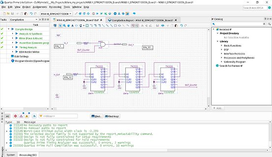 Quartus Prime Lite Edition Schaltplan und Kompilierbericht