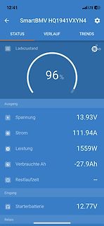 App-Screenshot eines Batterie-Monitoringsystems