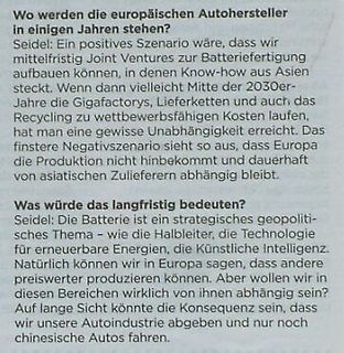 Zeitungsartikel über europäische Autohersteller und Batteriefertigung