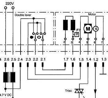 Schaltplan mit Motor, Triac und Double Lever
