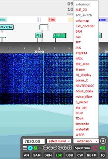 Software-Interface eines SDR-Empfängers mit Menüliste