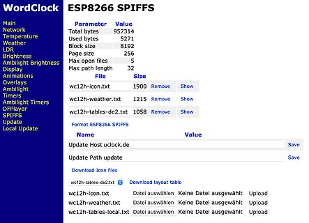 Webinterface ESP8266 SPIFFS Dateiverwaltung