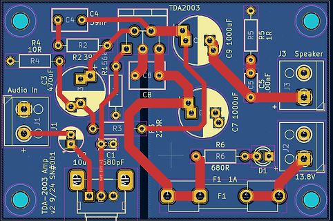 PCB-Layout eines TDA2003 Audio-Verstärkers
