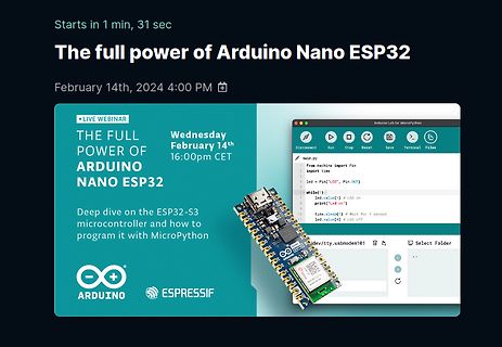 Werbebanner für Arduino Nano ESP32 Webinar